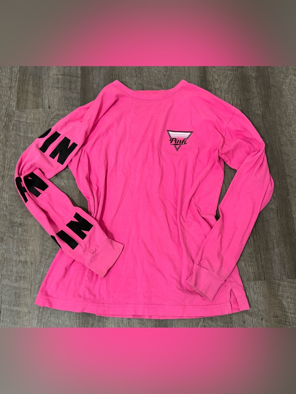 PINK Victoria's Secret Solid Logo Scoop Neck Longsleeve Tee, open Back, XS/S